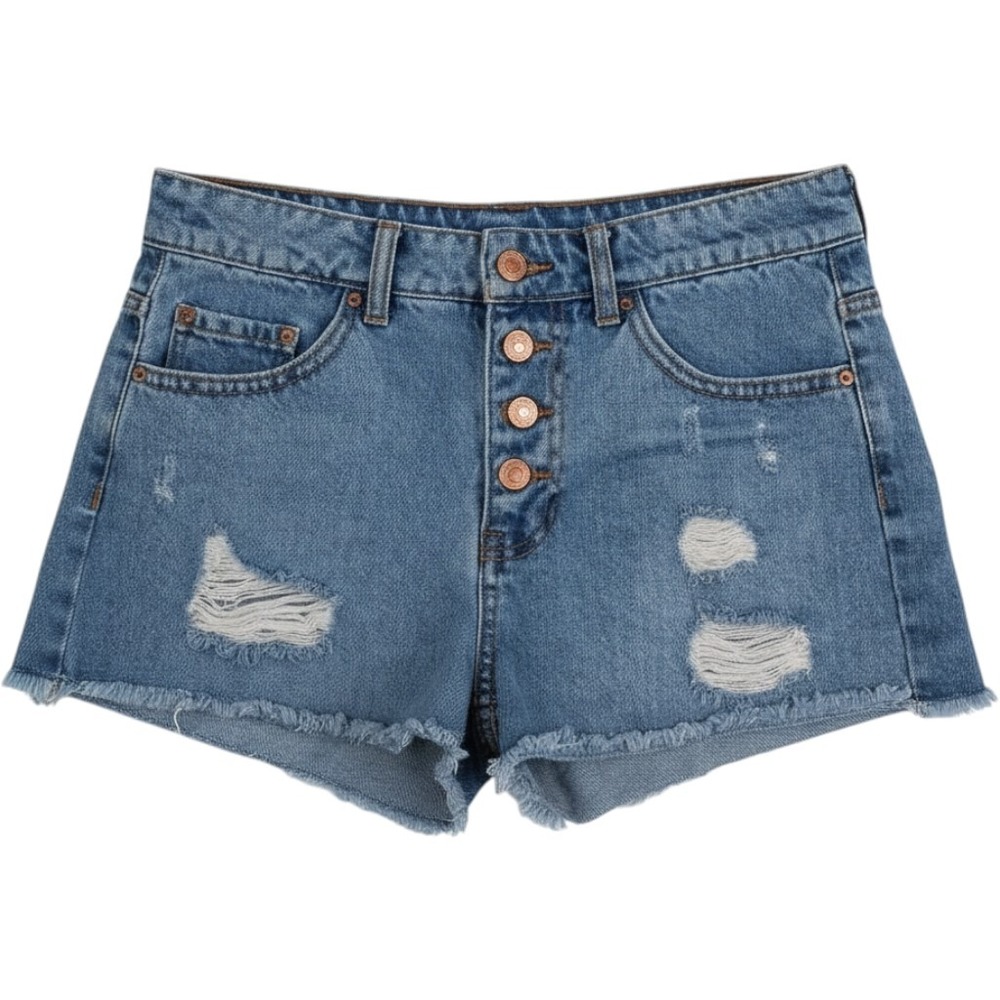 Forever 21 Distressed‎ Denim Shorts High Rise Button Fly Blue Size 28
